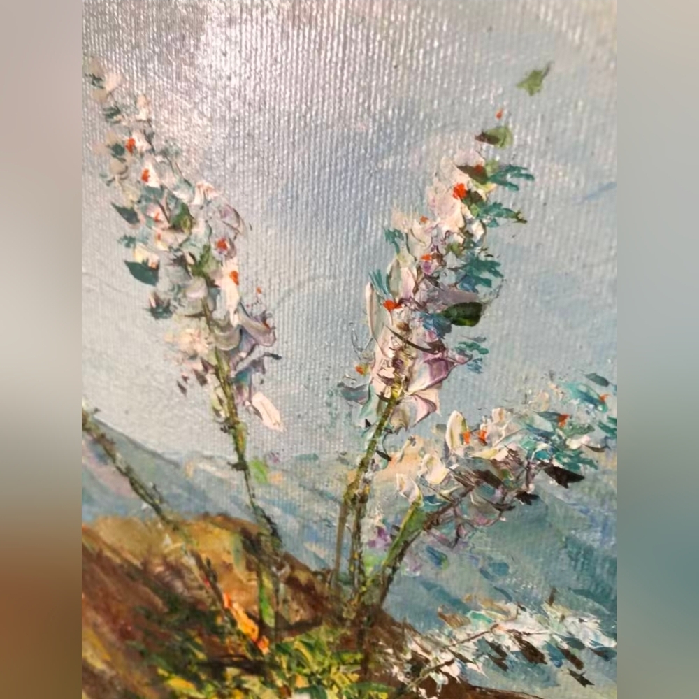 Vintage Signed Rogers Oil Painting | Wildflower Meadow Framed 40x24 - Picture 9 of 12